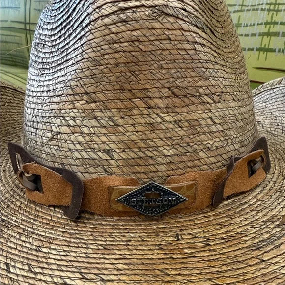 Stetson brand Brown Straw Cowboy Hat with Leather Band size medium - Picture 3 of 8
